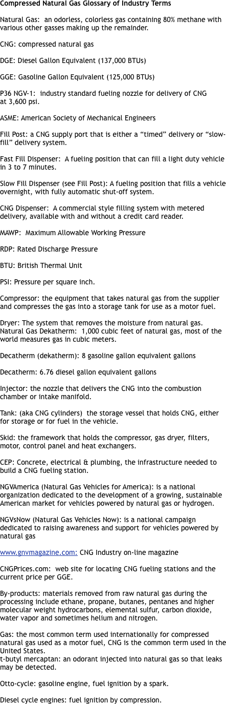 Compressed Natural Gas Glossary of